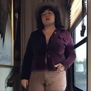 rich purple corduroy button-up jacket